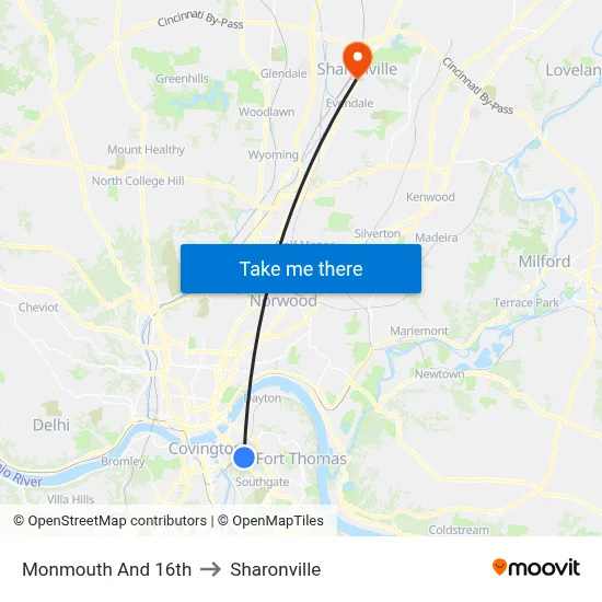 Monmouth And 16th to Sharonville map
