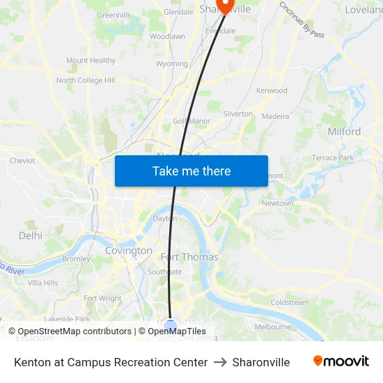 Kenton at Campus Recreation Center to Sharonville map