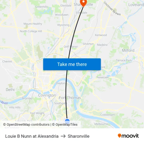 Louie B Nunn at Alexandria to Sharonville map