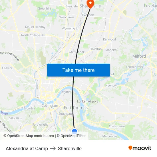Alexandria at Camp to Sharonville map