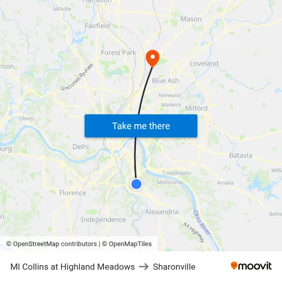 Ml Collins at Highland Meadows to Sharonville map