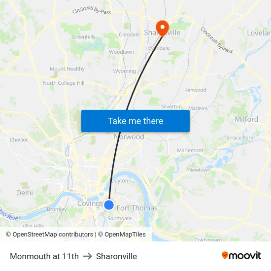 Monmouth at 11th to Sharonville map