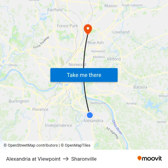 Alexandria at Viewpoint to Sharonville map