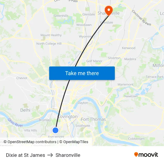Dixie at St James to Sharonville map