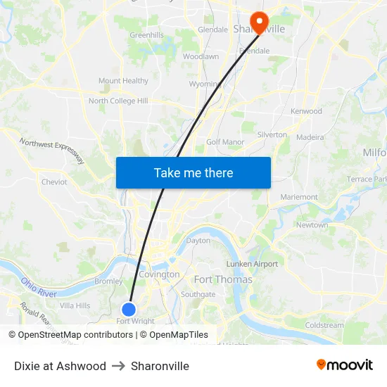 Dixie at Ashwood to Sharonville map