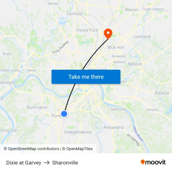 Dixie at Garvey to Sharonville map
