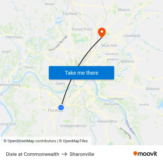 Dixie at Commonwealth to Sharonville map