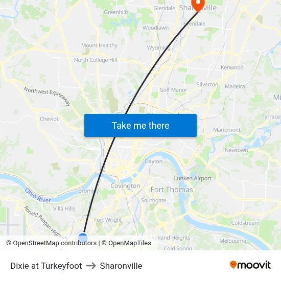 Dixie at Turkeyfoot to Sharonville map