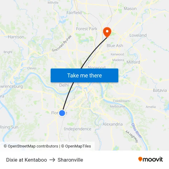 Dixie at Kentaboo to Sharonville map