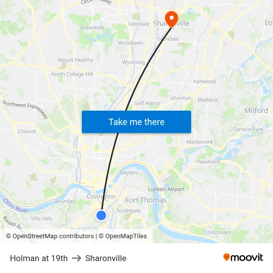 Holman at 19th to Sharonville map