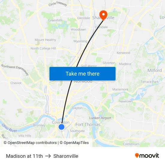 Madison at 11th to Sharonville map