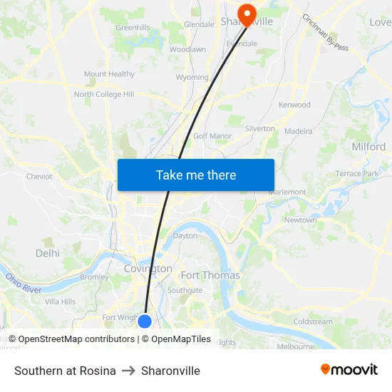 Southern at Rosina to Sharonville map