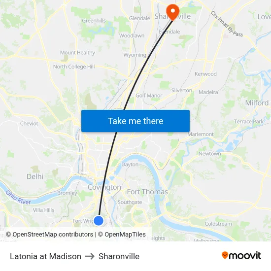 Latonia at Madison to Sharonville map