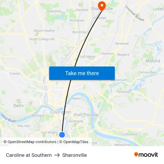 Caroline at Southern to Sharonville map