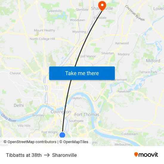 Tibbatts at 38th to Sharonville map