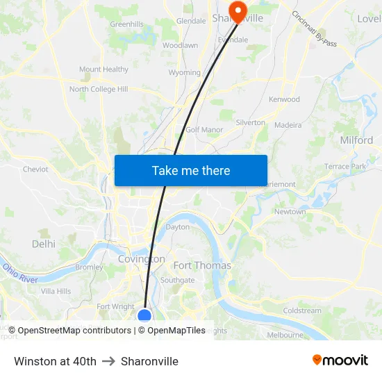 Winston at 40th to Sharonville map