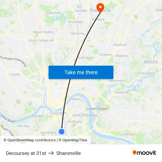 Decoursey at 31st to Sharonville map