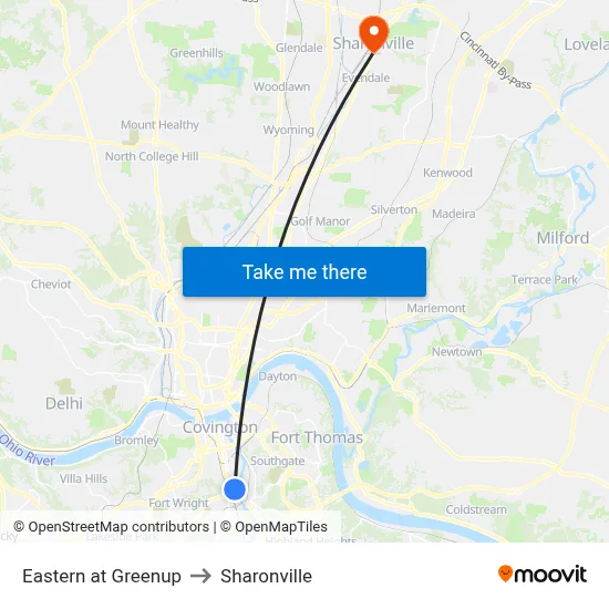 Eastern at Greenup to Sharonville map