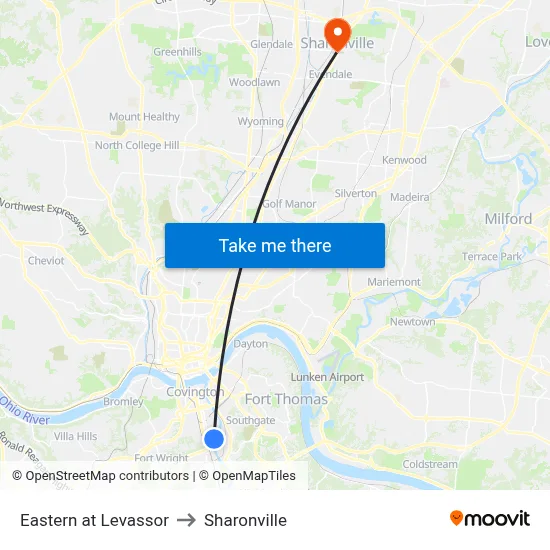 Eastern at Levassor to Sharonville map