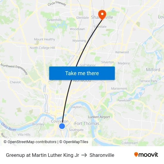 Greenup at Martin Luther King Jr to Sharonville map