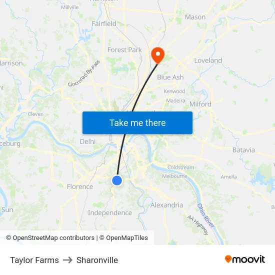 Taylor Farms to Sharonville map