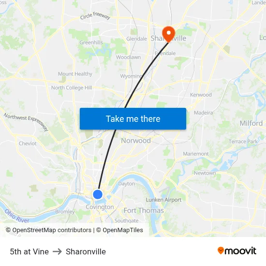 5th at Vine to Sharonville map