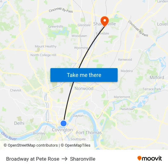Broadway at Pete Rose to Sharonville map