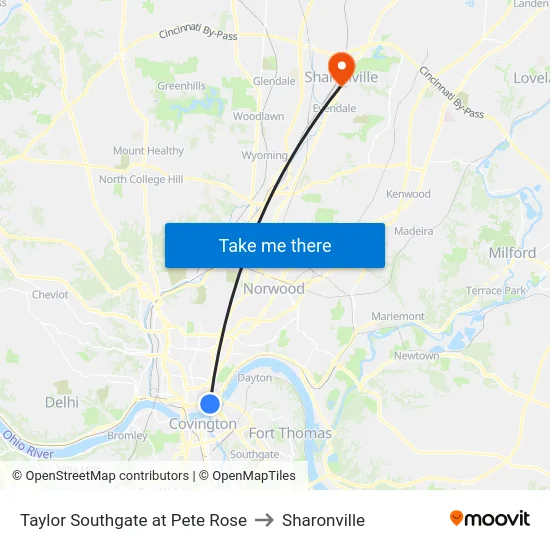 Taylor Southgate at Pete Rose to Sharonville map