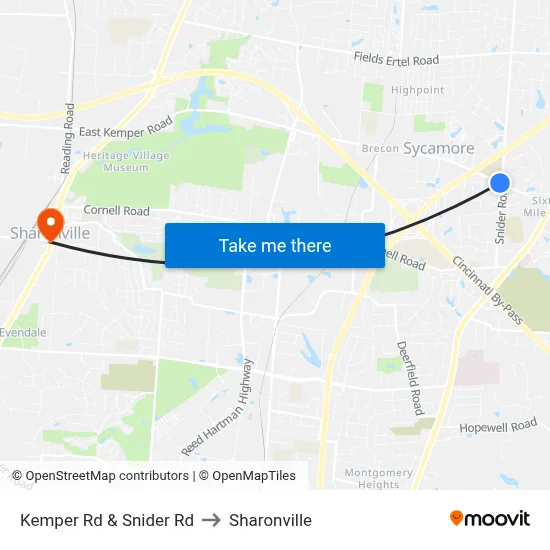 Kemper Rd & Snider Rd to Sharonville map