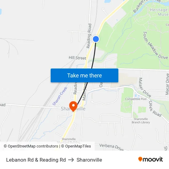 Lebanon Rd & Reading Rd to Sharonville map