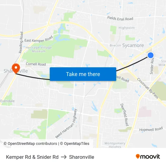 Kemper Rd & Snider Rd to Sharonville map