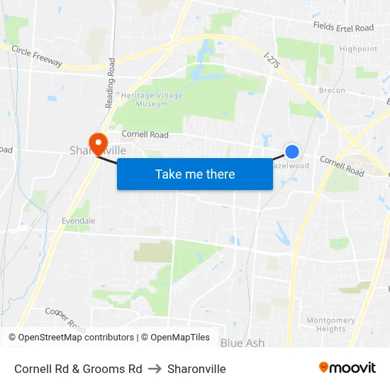 Cornell Rd & Grooms Rd to Sharonville map