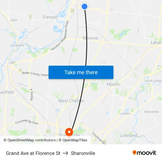 Grand Ave at Florence St to Sharonville map