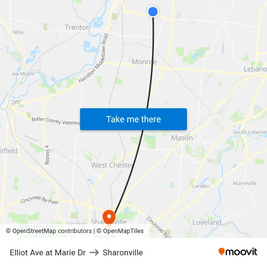 Elliot Ave at Marie Dr to Sharonville map