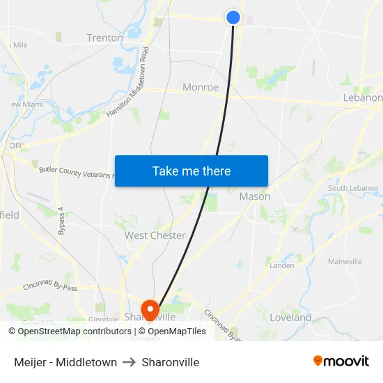 Meijer - Middletown to Sharonville map