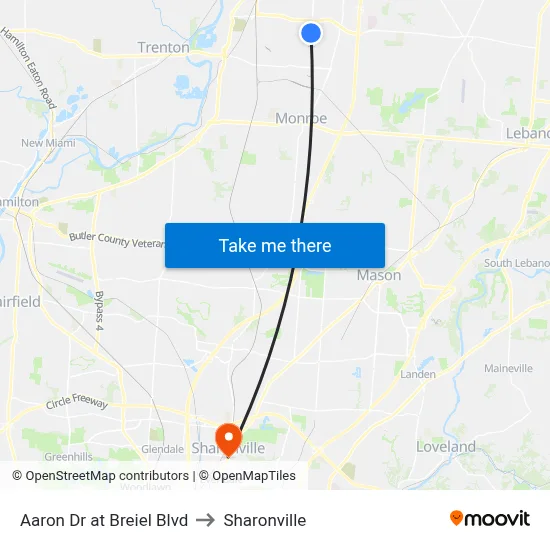 Aaron Dr at Breiel Blvd to Sharonville map
