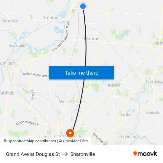 Grand Ave at Douglas St to Sharonville map