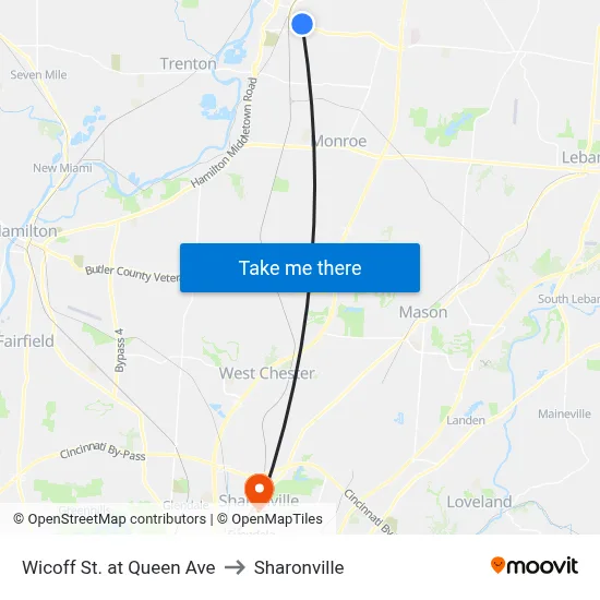 Wicoff St. at Queen Ave to Sharonville map