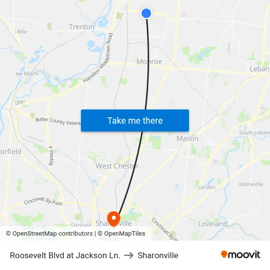 Roosevelt Blvd at Jackson Ln. to Sharonville map
