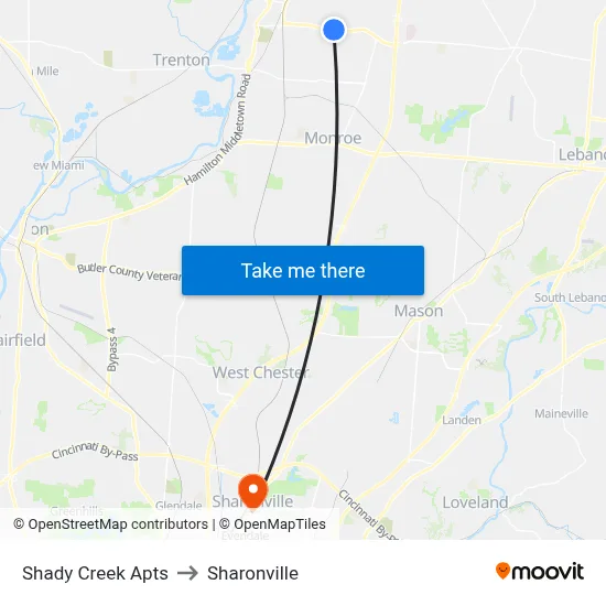 Shady Creek Apts to Sharonville map