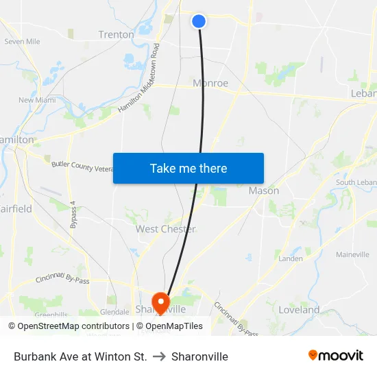 Burbank Ave at Winton St. to Sharonville map