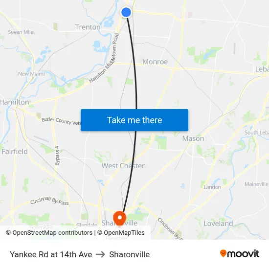 Yankee Rd at 14th Ave to Sharonville map