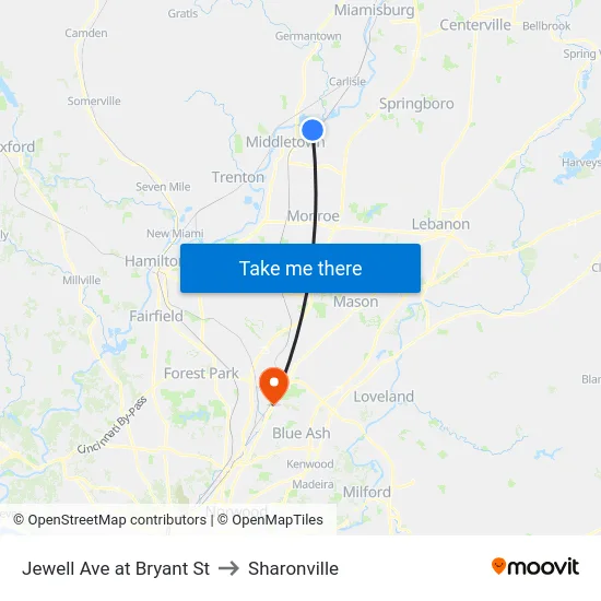 Jewell Ave at Bryant St to Sharonville map