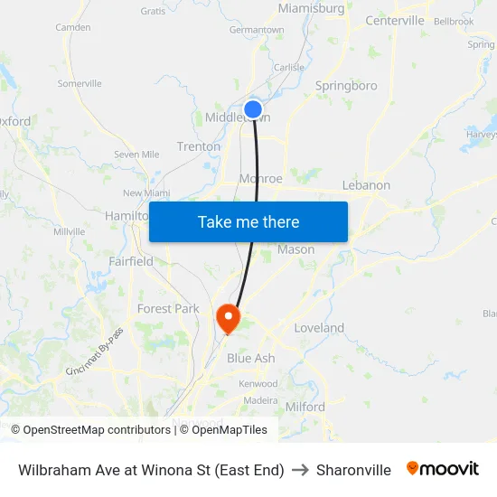 Wilbraham Ave at Winona St (East End) to Sharonville map