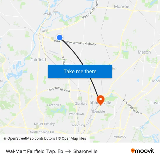 Wal-Mart Fairfield Twp. Eb to Sharonville map