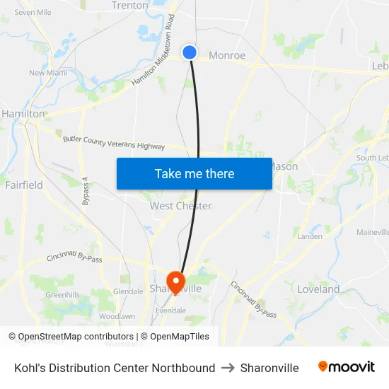 Kohl's Distribution Center Northbound to Sharonville map