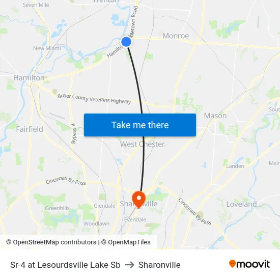 Sr-4 at Lesourdsville Lake Sb to Sharonville map