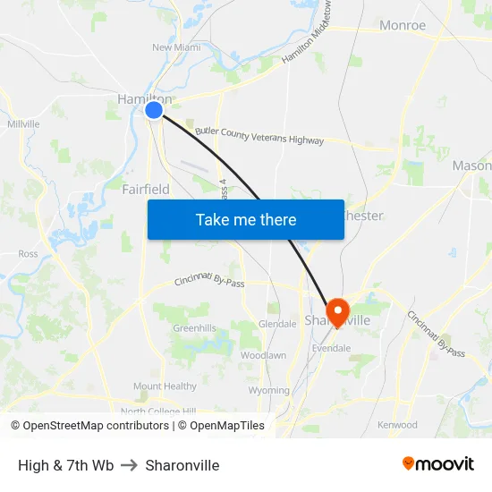High & 7th Wb to Sharonville map