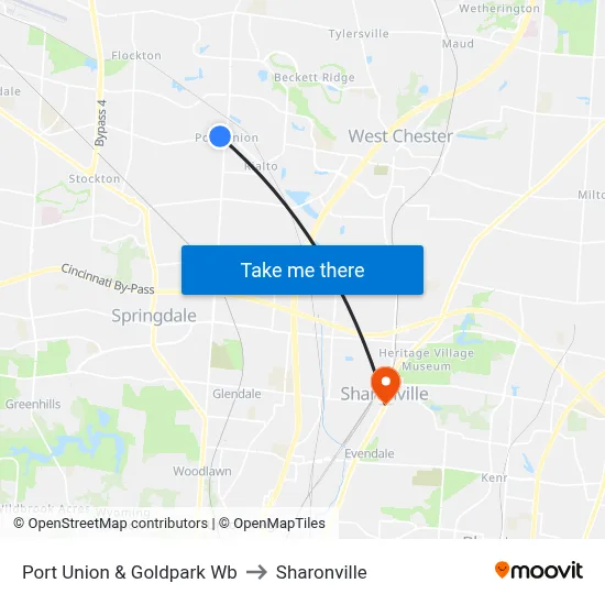 Port Union & Goldpark Wb to Sharonville map