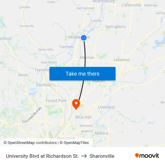 University Blvd at Richardson St. to Sharonville map